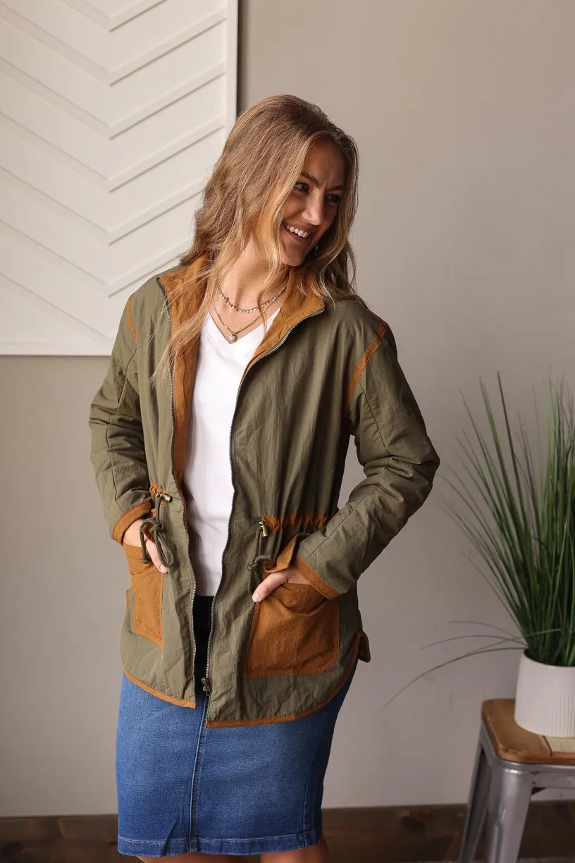 Olive Quilted Drawstring Jacket • S, M