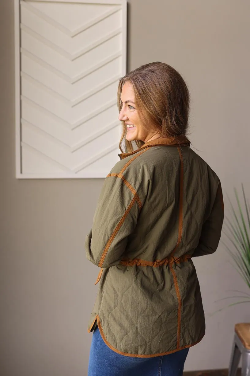 Olive Quilted Drawstring Jacket • S, M