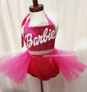 Pink Girl half tutu Romper