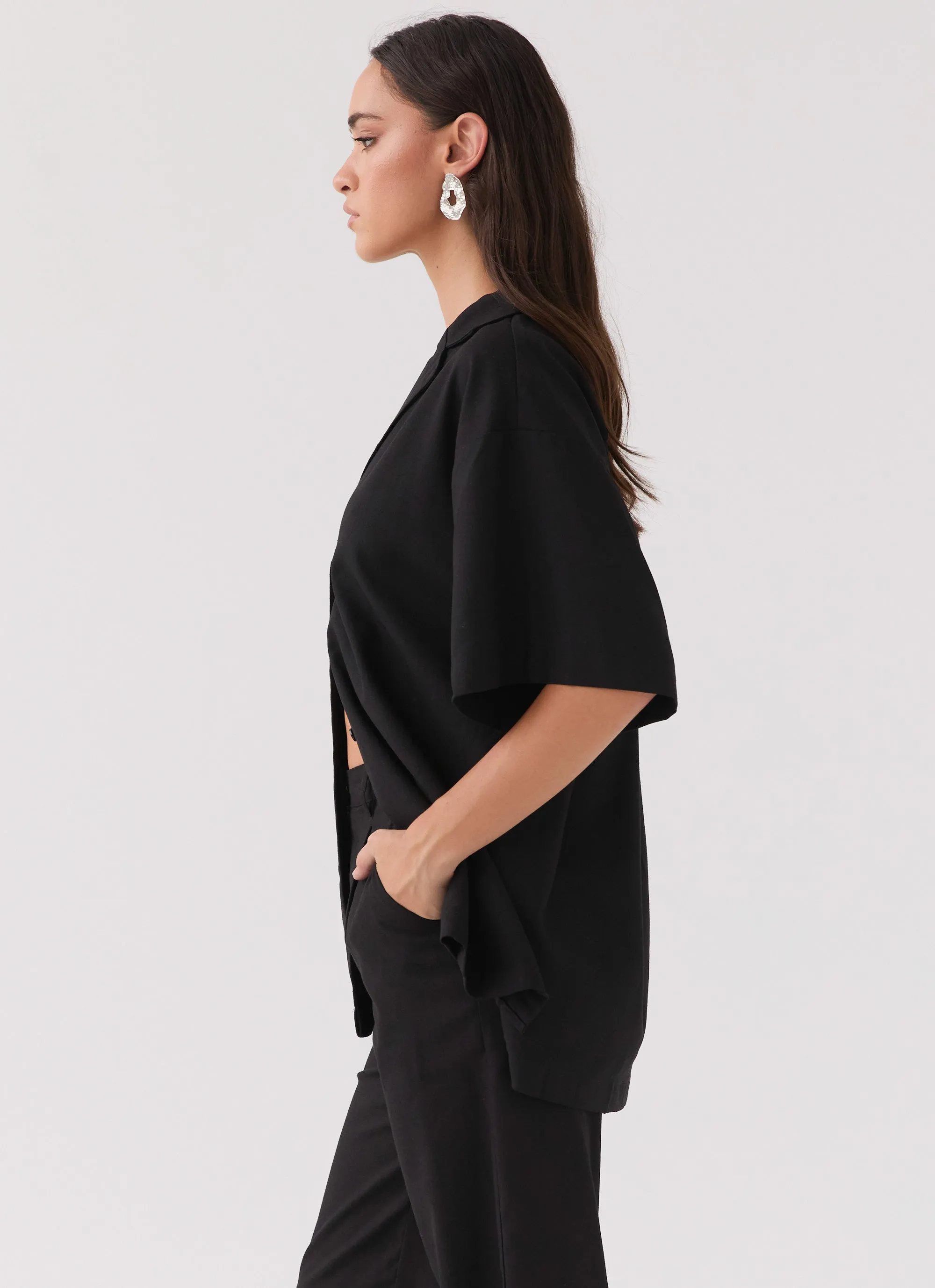 Roll With Me Linen Oversized Shirt - Black