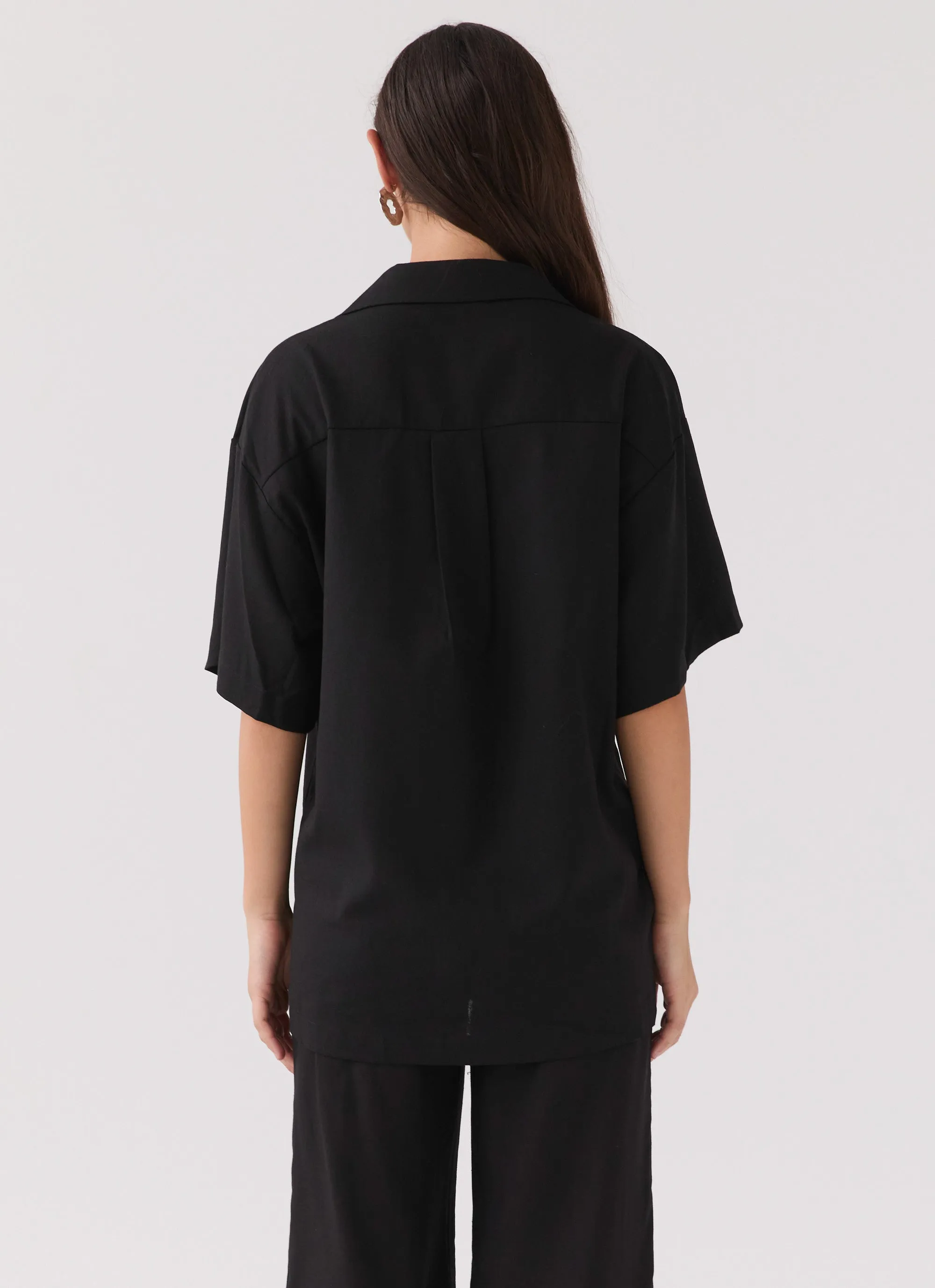 Roll With Me Linen Oversized Shirt - Black