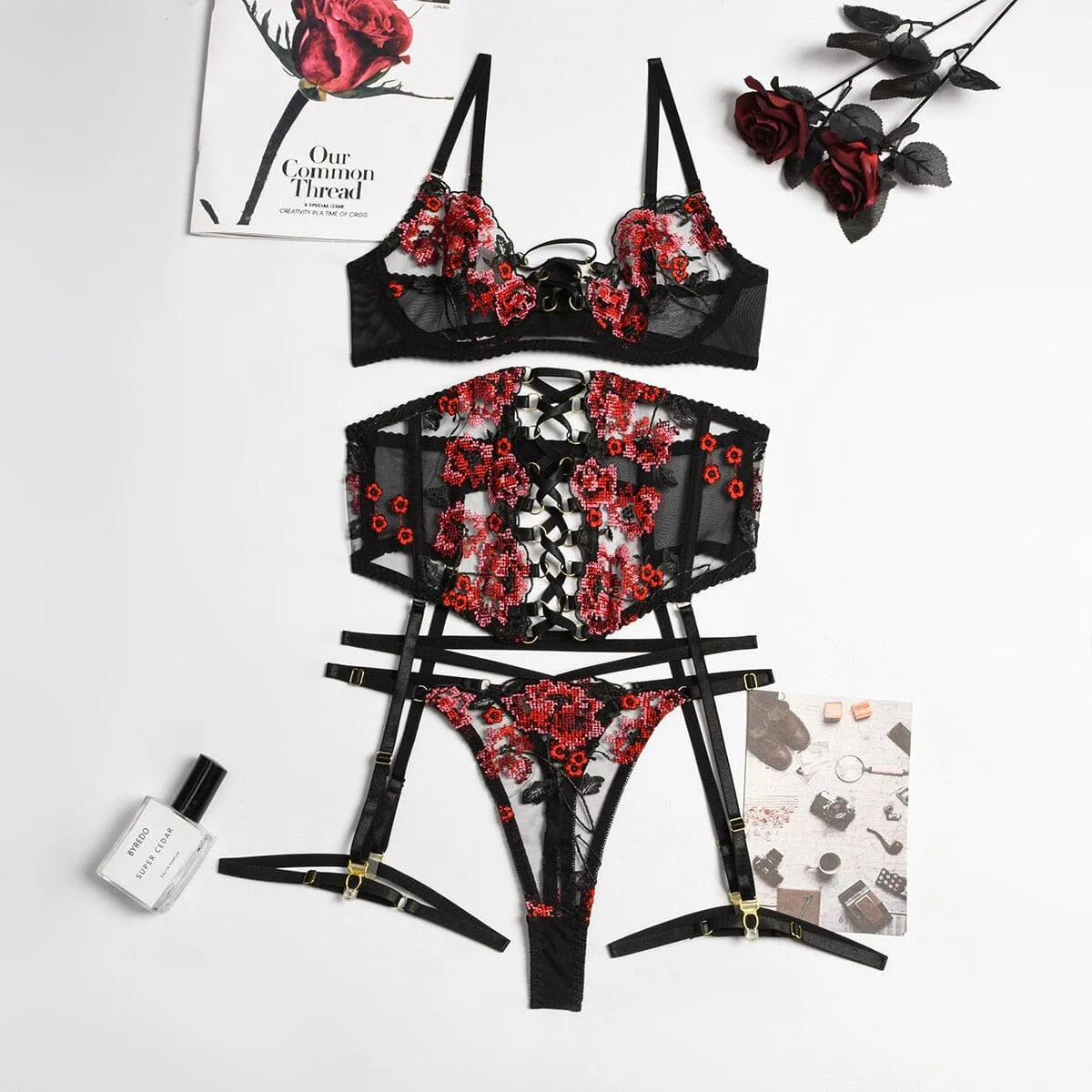 Romantic Embroidered Lingerie Set