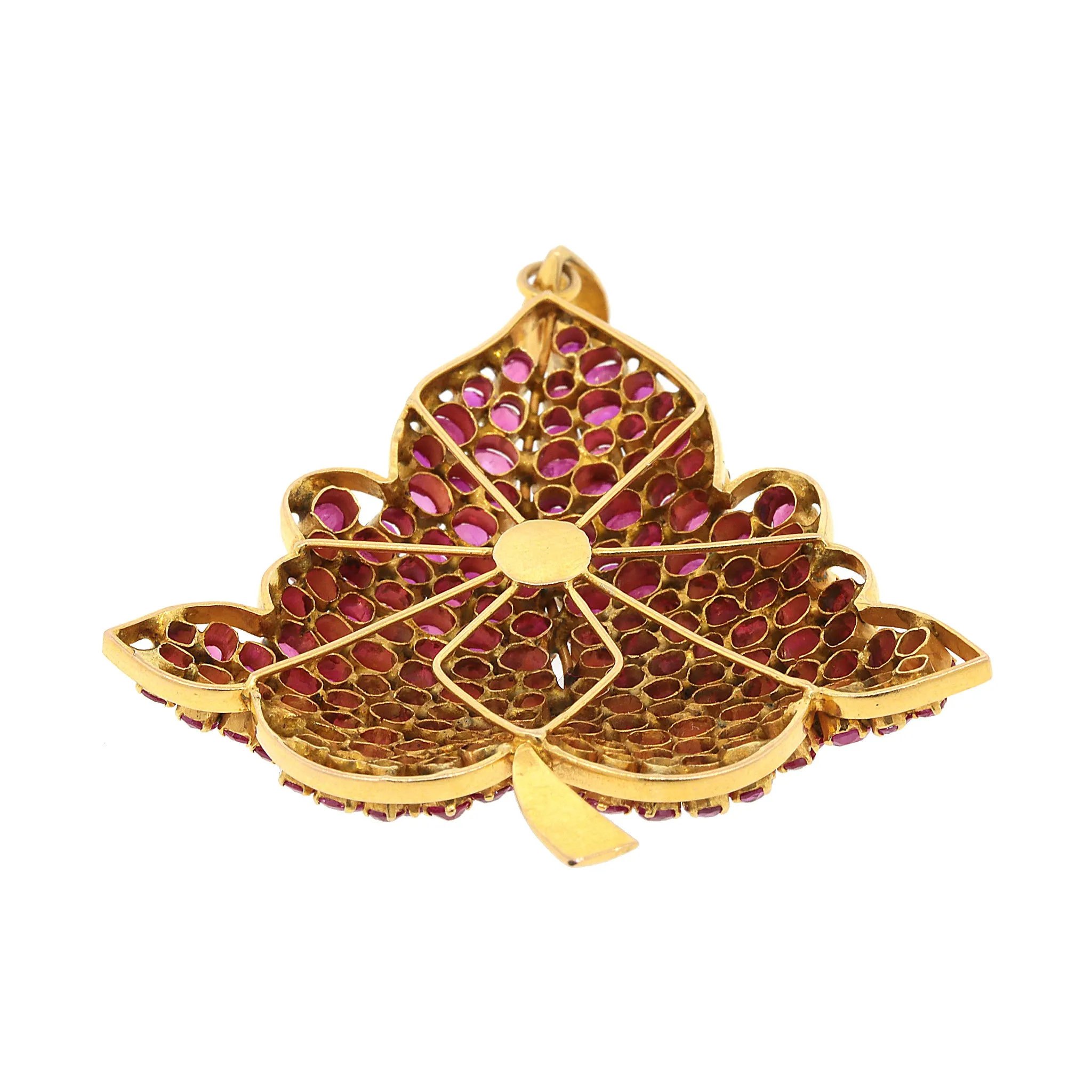 Ruby Leaf Pendant in 14k Yellow Gold