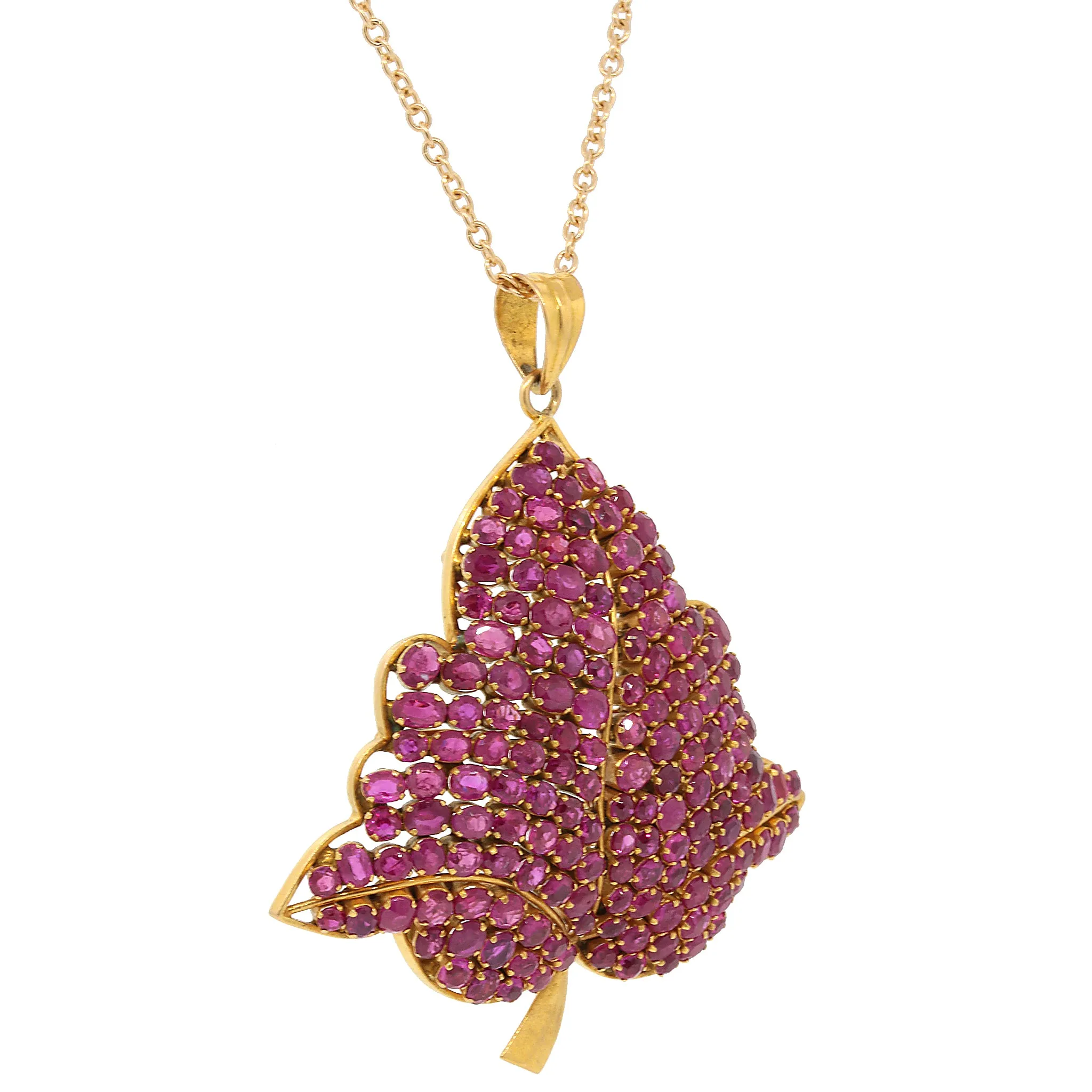 Ruby Leaf Pendant in 14k Yellow Gold