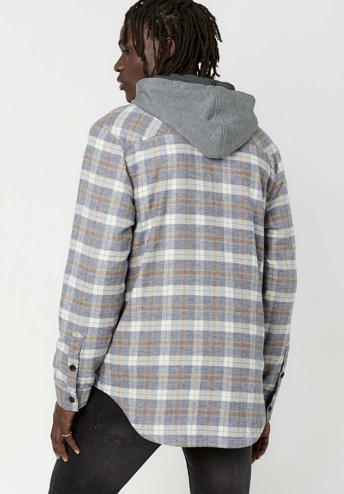 Sacket Men's Hooded Plaid Shacket in Grey - BM23662