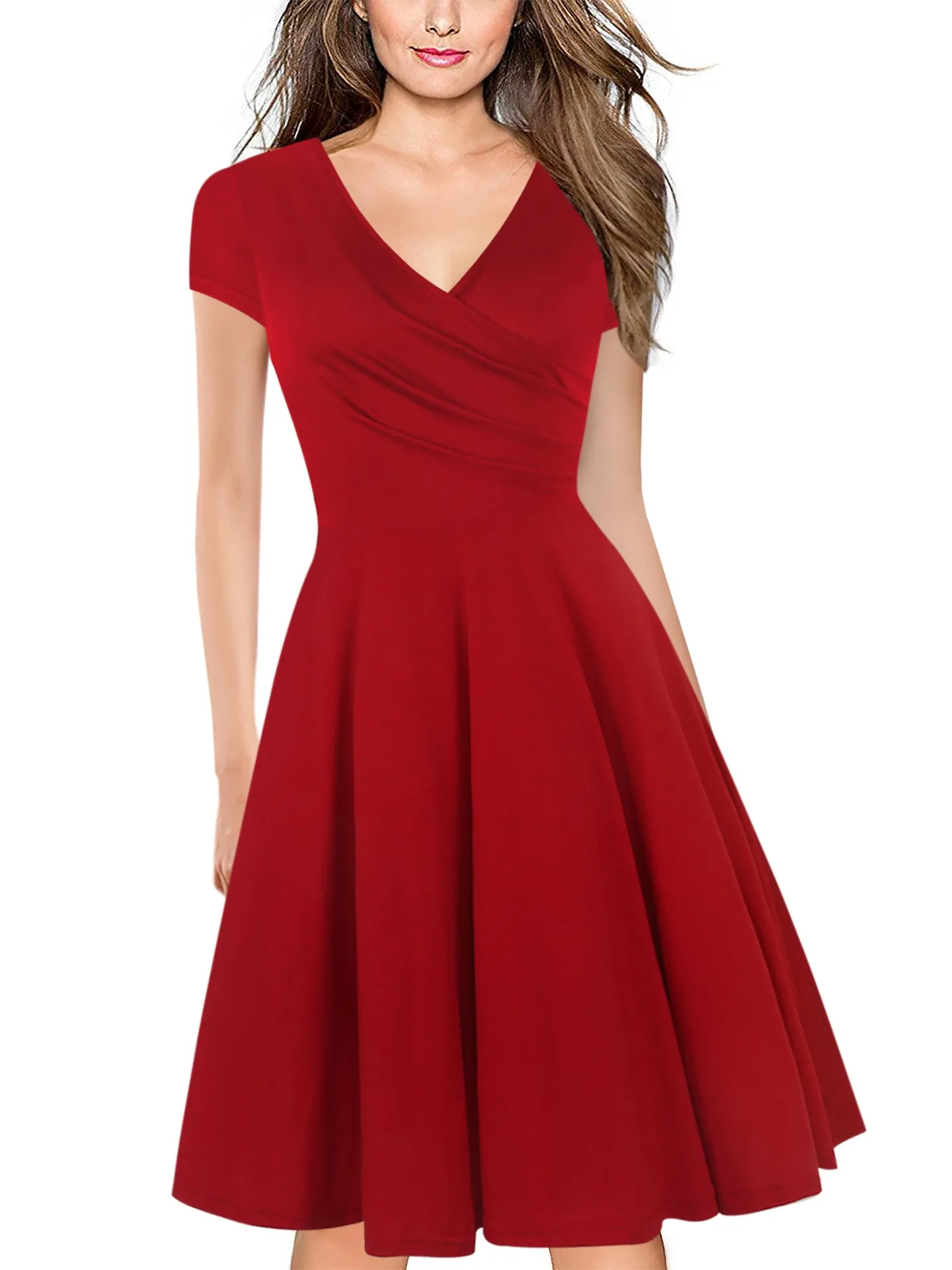 Short Sleeve V-Neck Surplice Dress