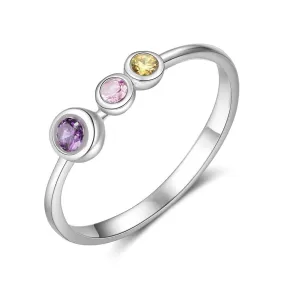 Sterling Silver 3 Birthstone Ring For Women