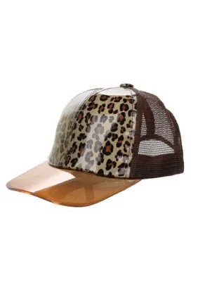 TWIN CHEETAH PRINT HARD BIB CAP HAT