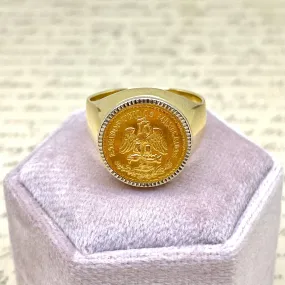 Vintage 2 Pesos Gold Coin Ring