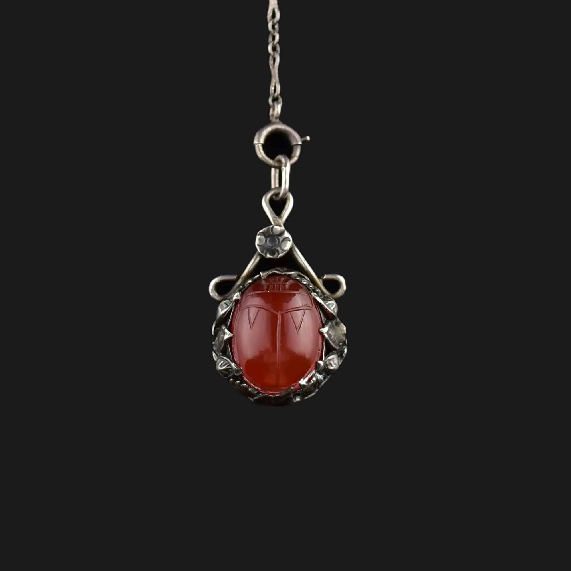 Vintage Art Deco Carnelian Scarab Y Chain Necklace