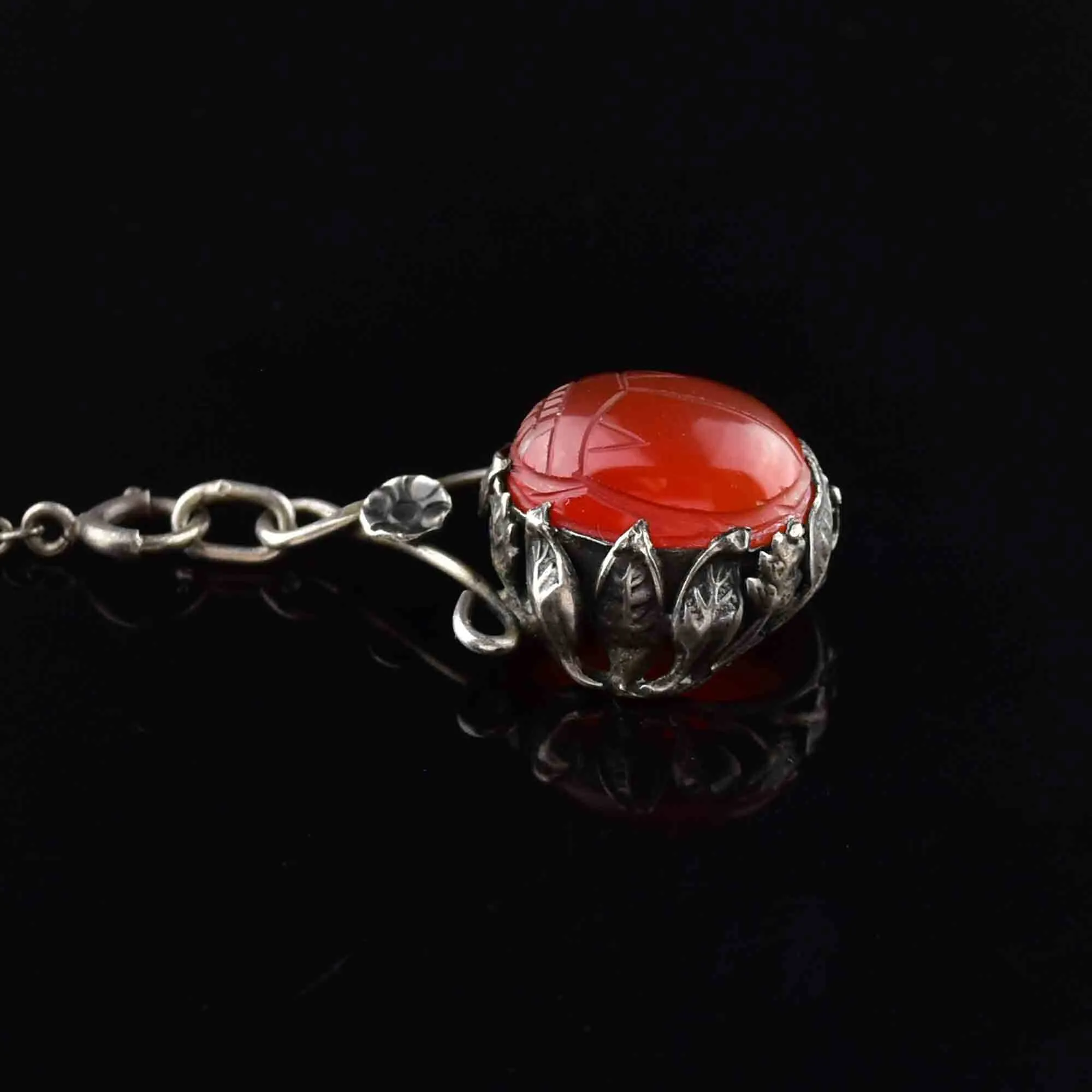 Vintage Art Deco Carnelian Scarab Y Chain Necklace