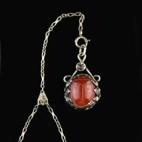 Vintage Art Deco Carnelian Scarab Y Chain Necklace