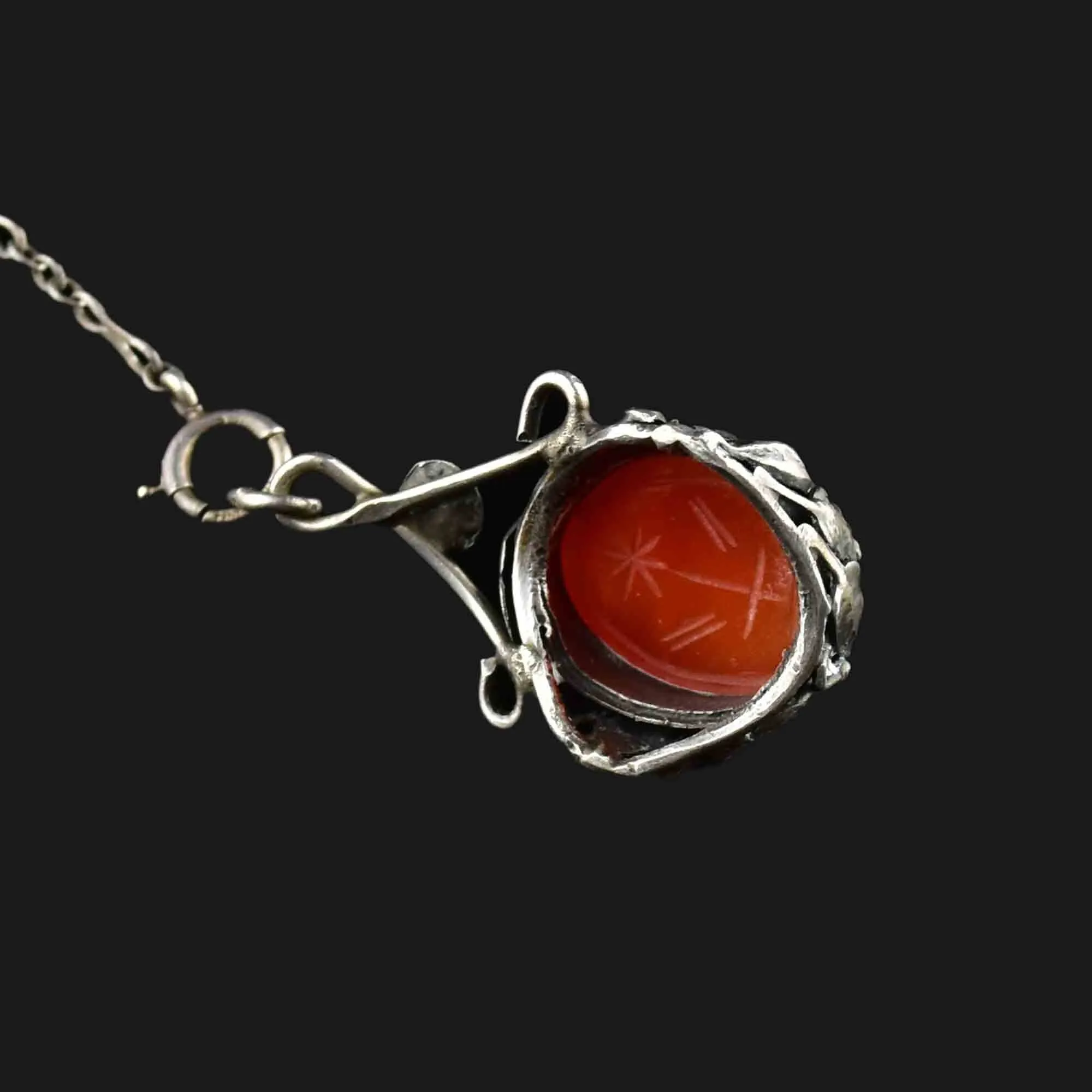 Vintage Art Deco Carnelian Scarab Y Chain Necklace