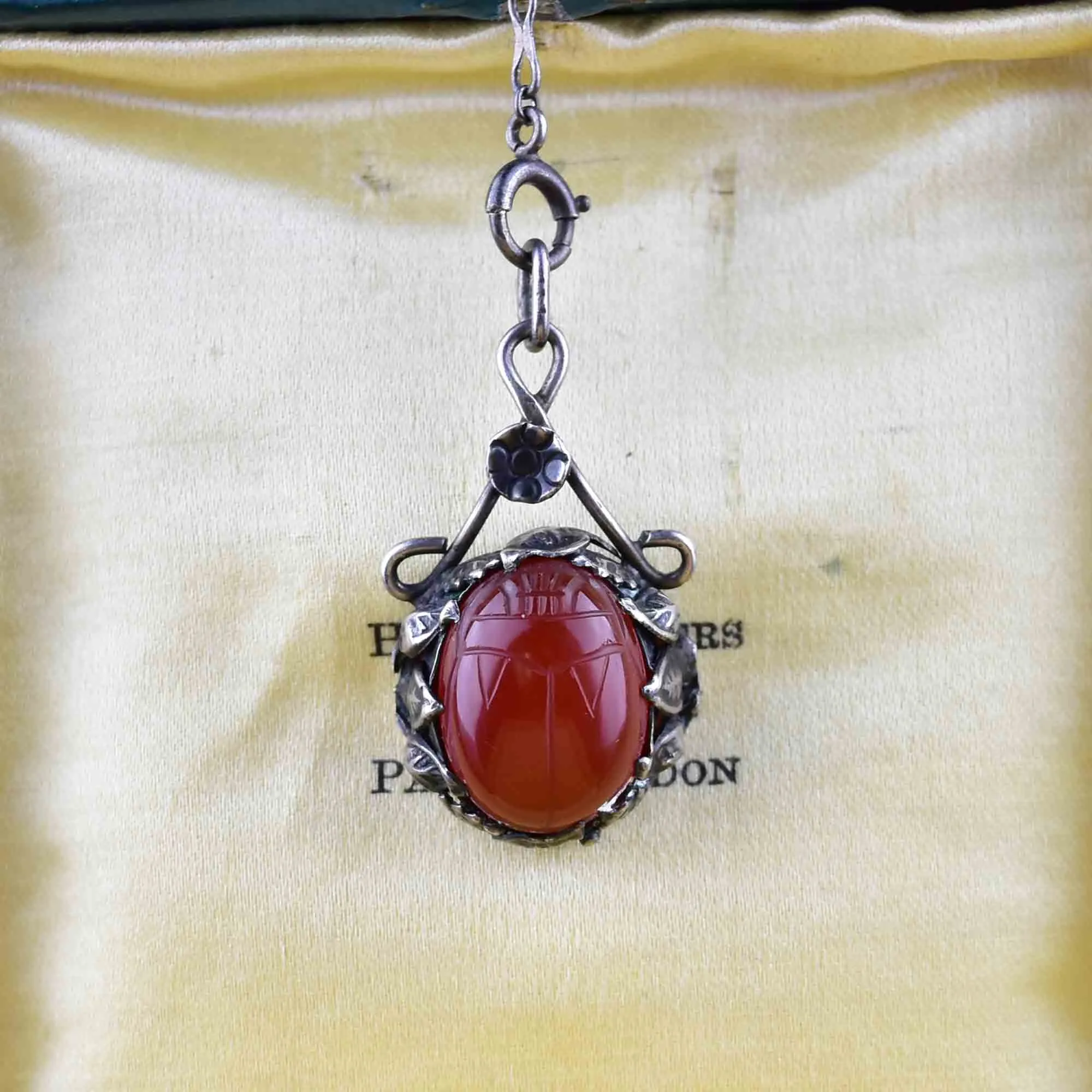 Vintage Art Deco Carnelian Scarab Y Chain Necklace