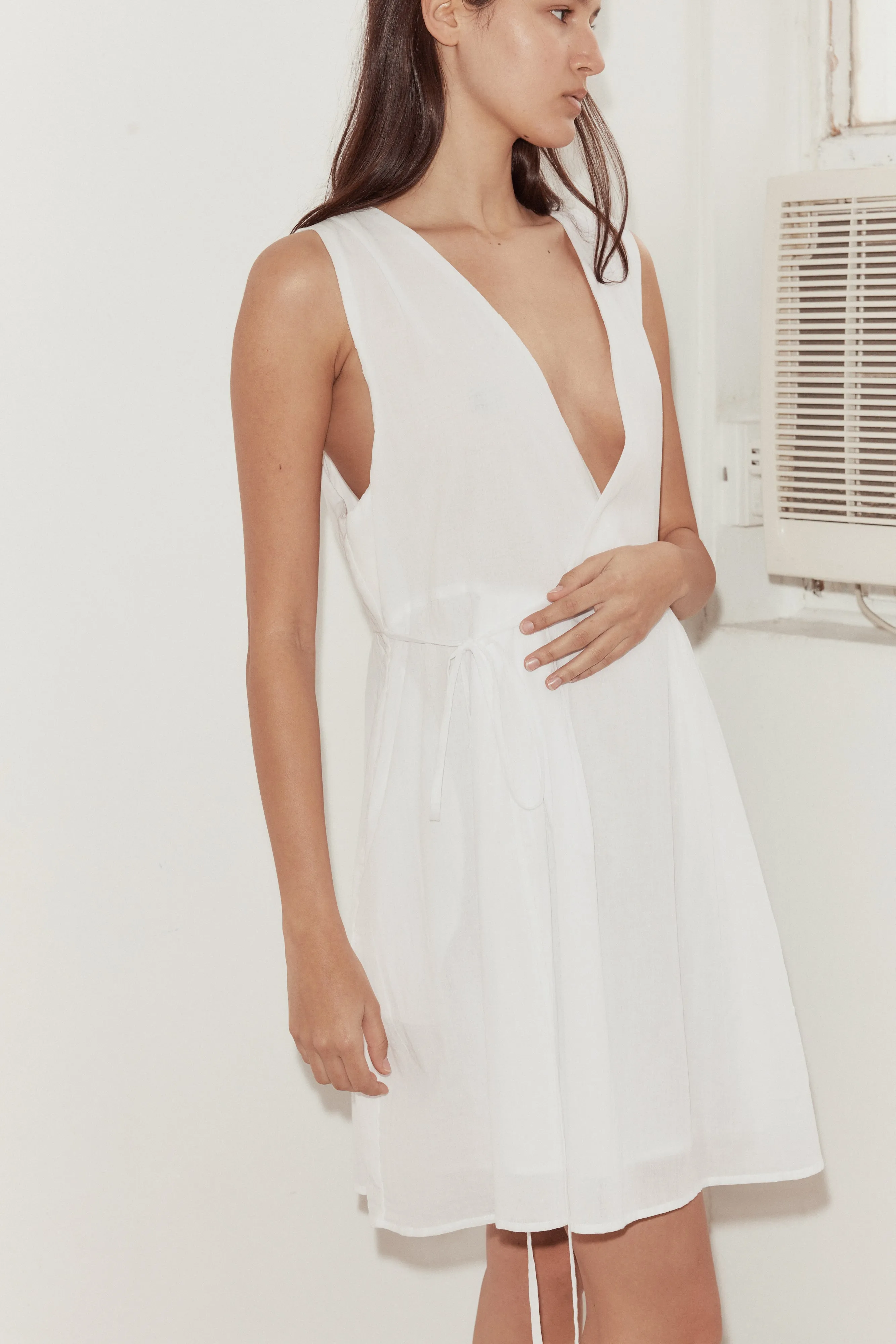 Wrap Tie Dress - White